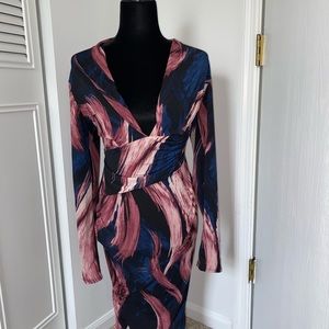Mauve/Navy Midi Dress. Plunge dress never worn